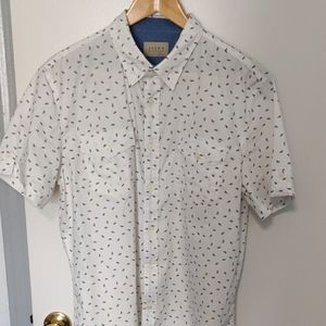 White Patterned Short Sleeve Button Down Shirt